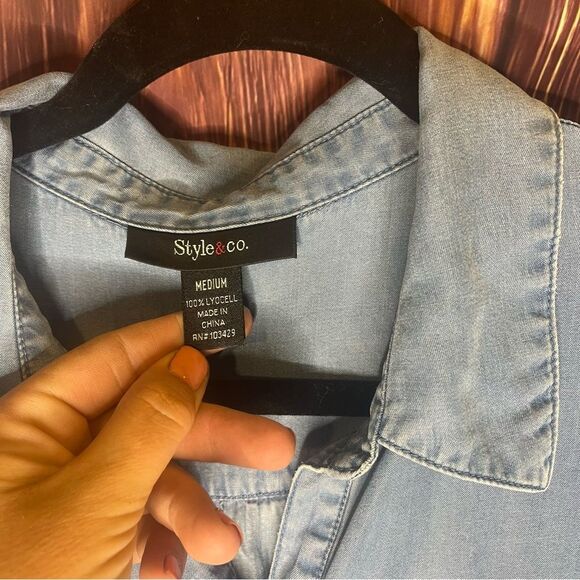 Style & Co Denim Women’s Medium Long Sleeve 100% Lyocell Blouse - Picture 9 of 9